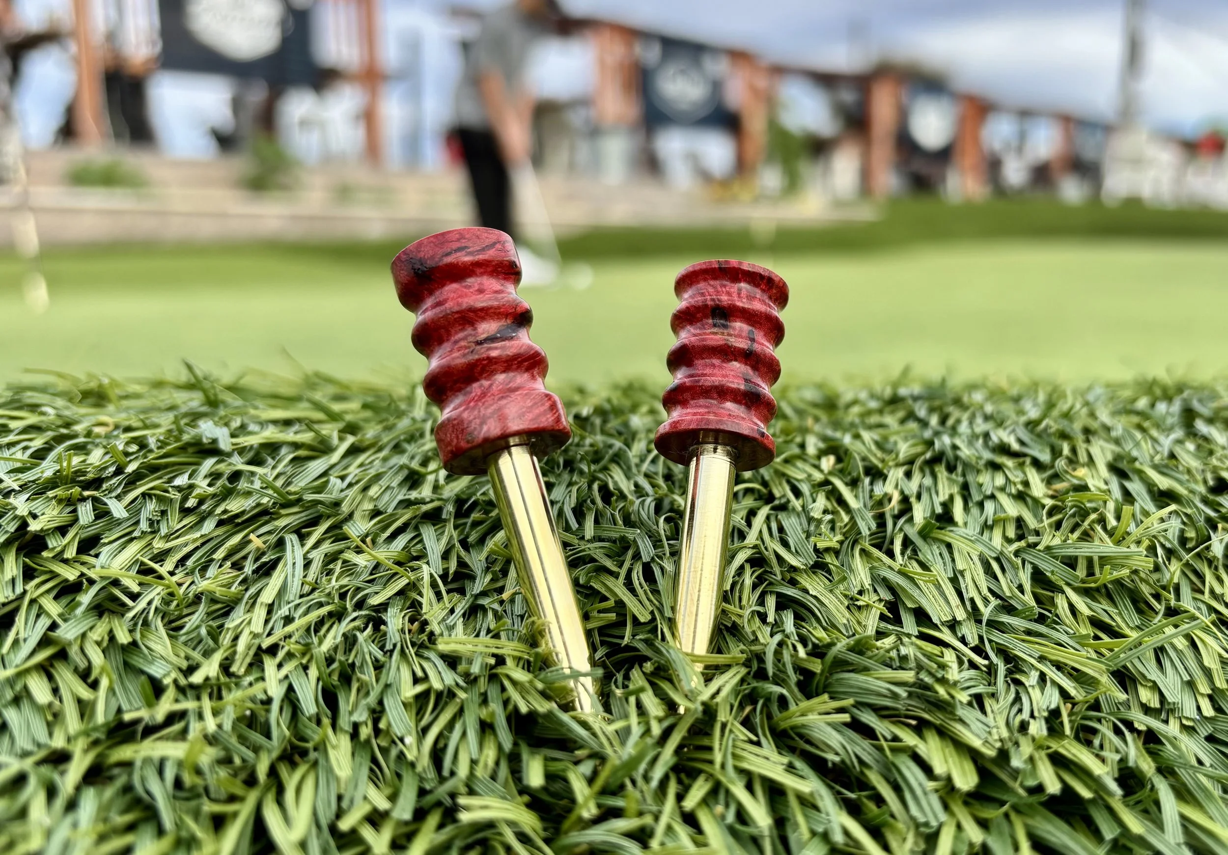 BEAD | RED HYBRID BURL | BRASS | GEM INLAY