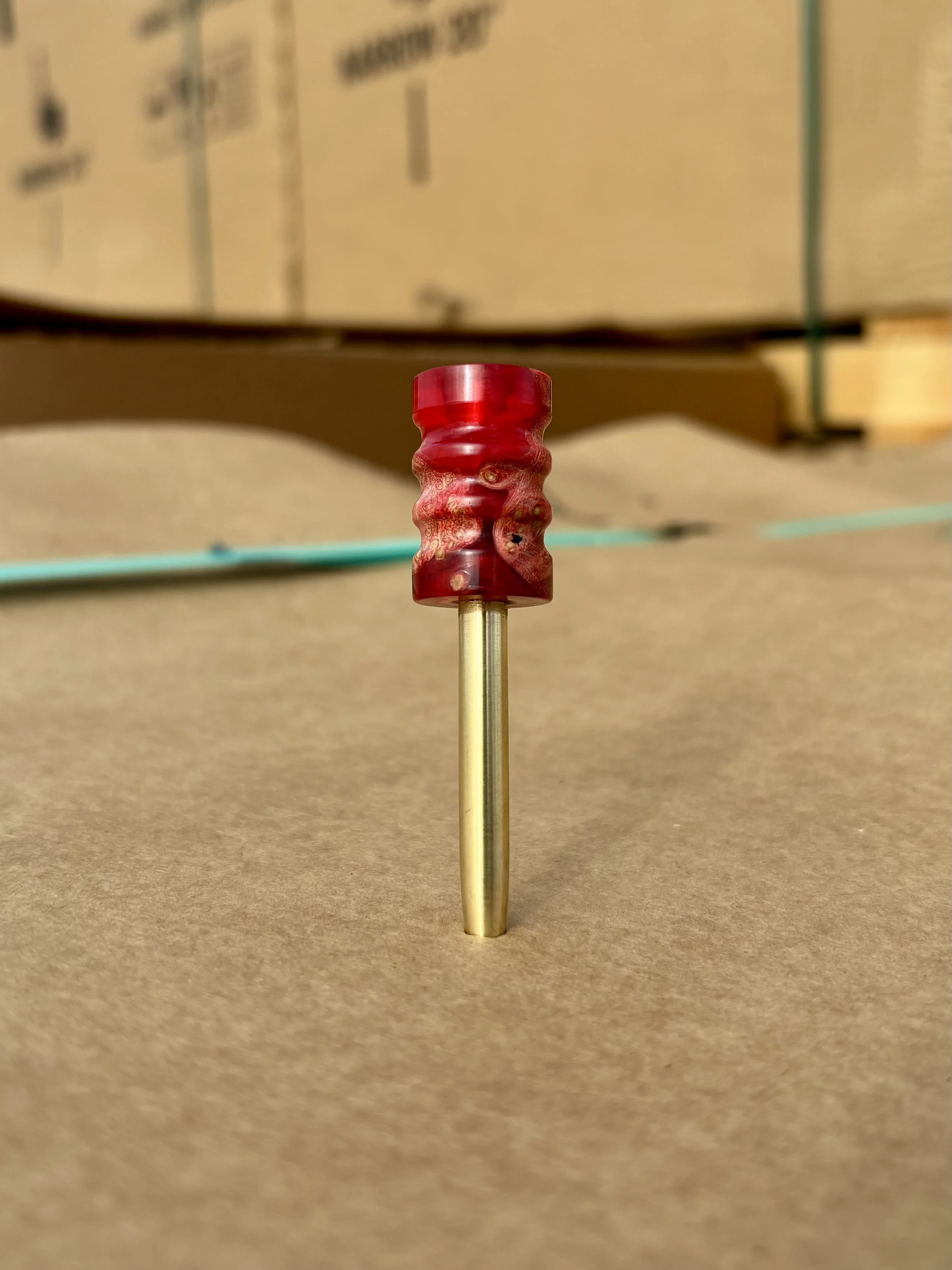 BEAD | RED HYBRID BURL | BRASS