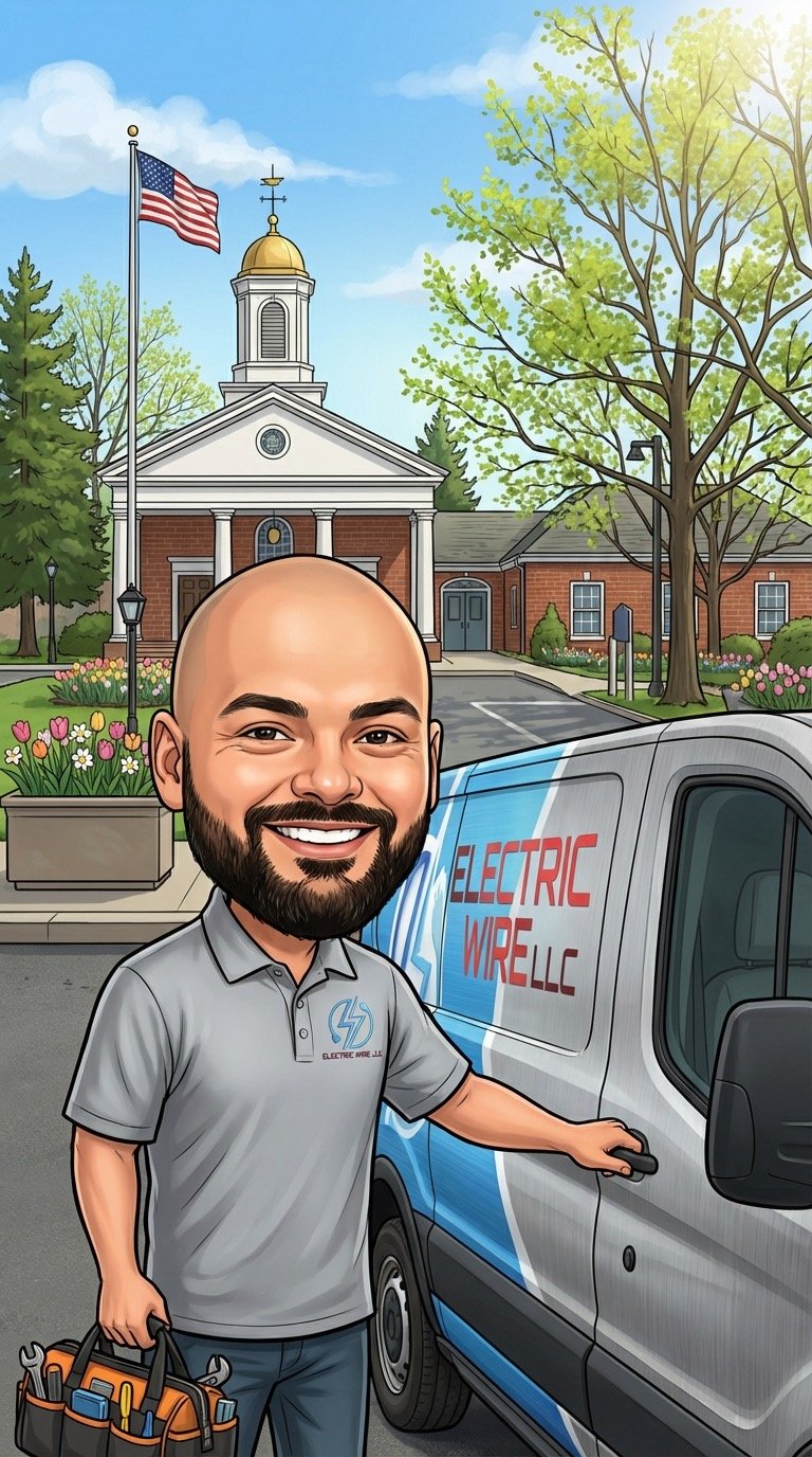 Electrician in Basking Ridge finishing up a service call