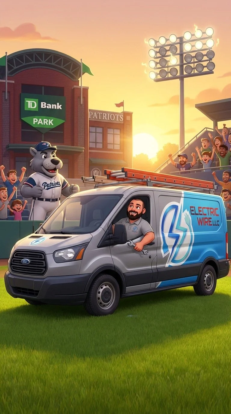 Electrician in service truck at TD Bank Park in Bridgewater
