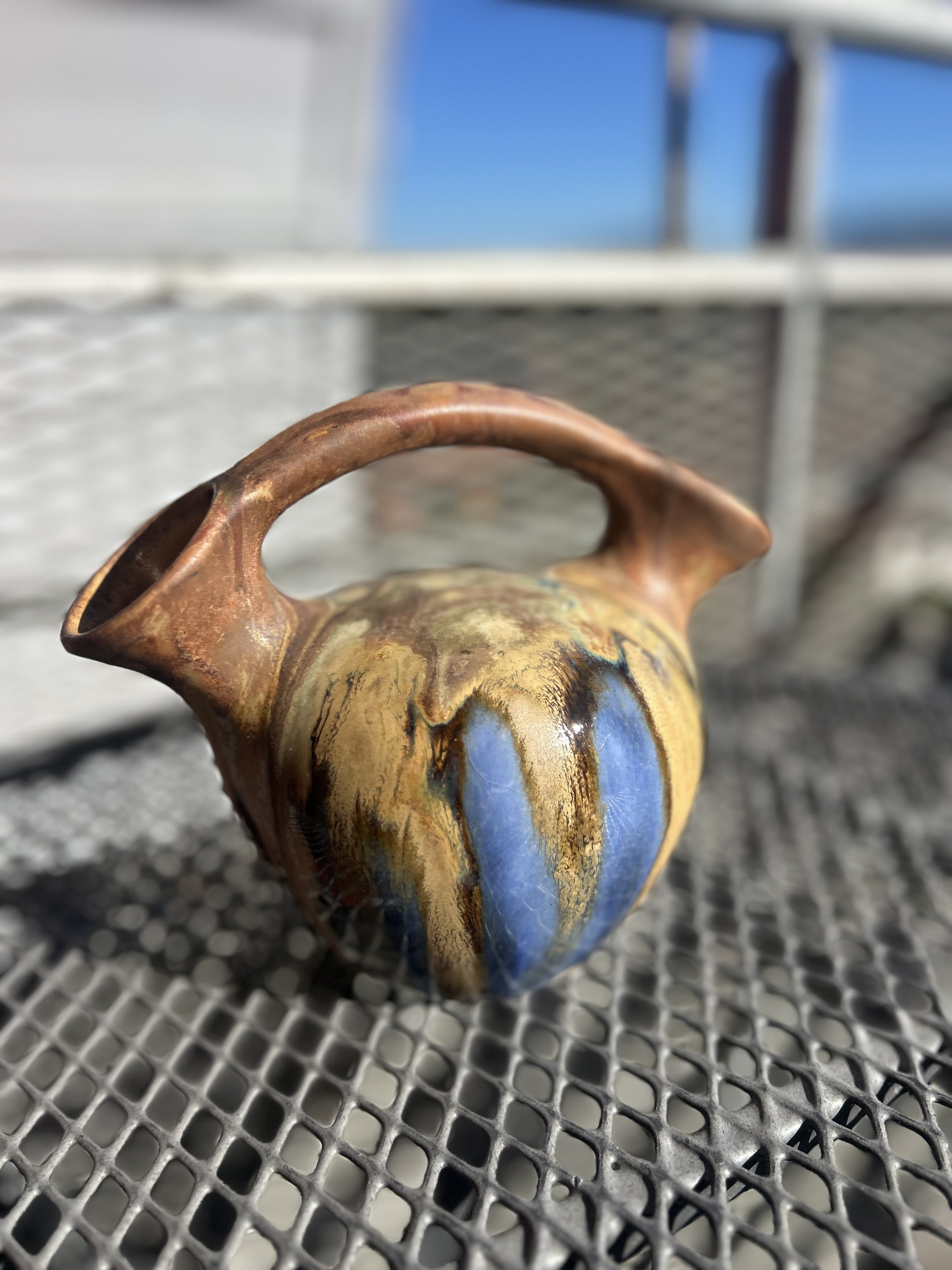 Vallauris France Drip Art Pottery - Blues & Browns