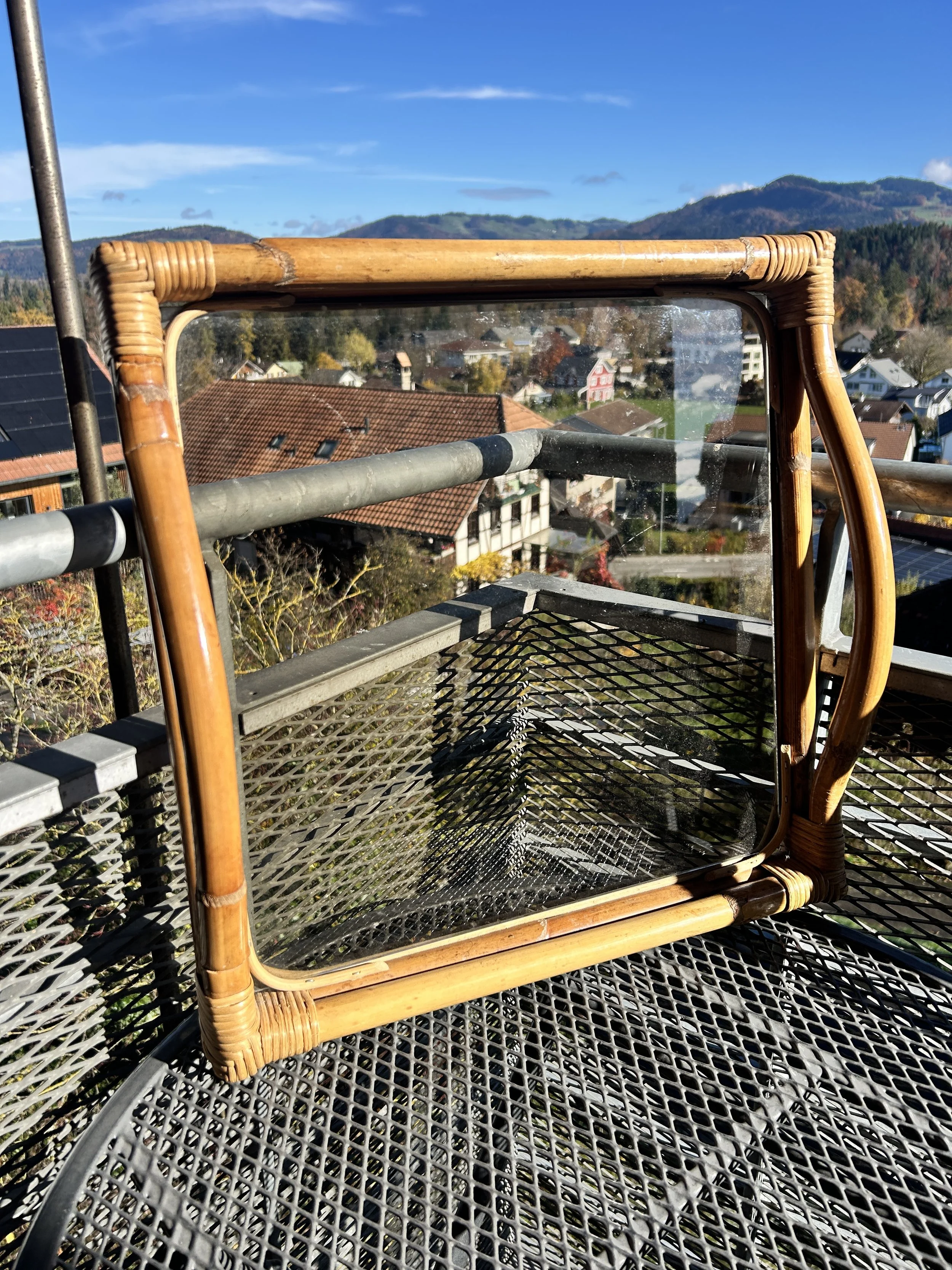 Italian MCM Bamboo & Smoke Glass Serving Tray