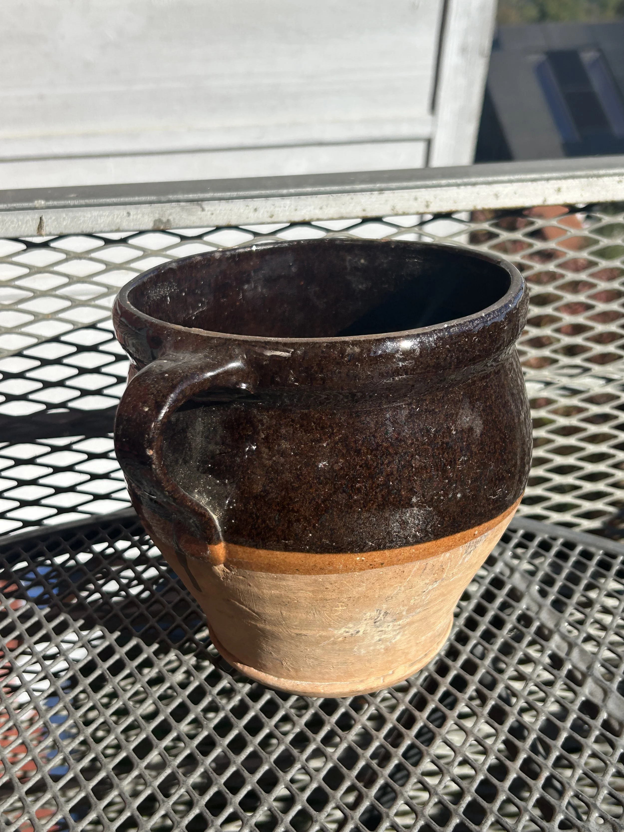 French Antique Double-Handled Earthenware Confit Jar