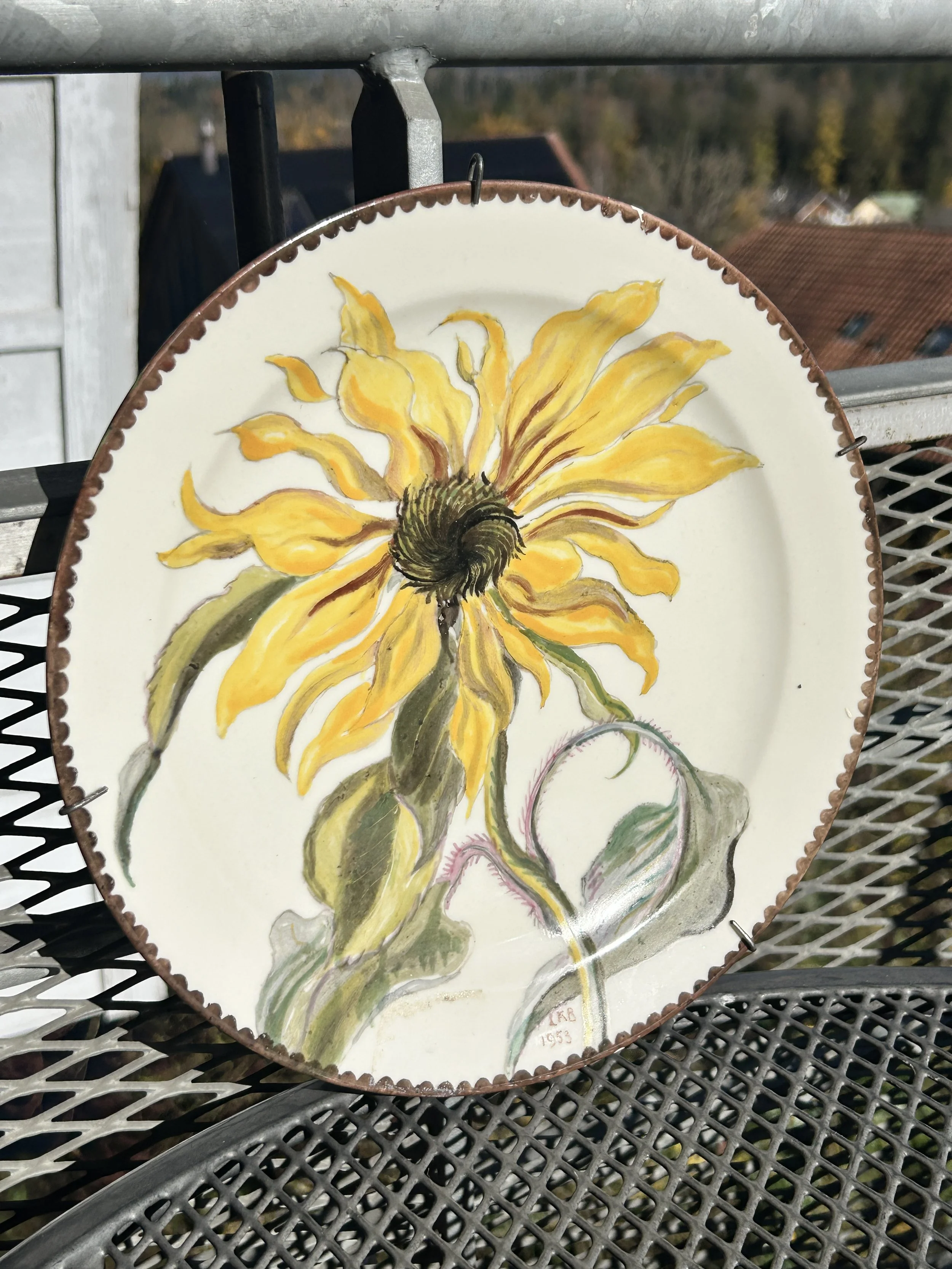 Vintage 1953 Handpainted Sunflower Wall Plate