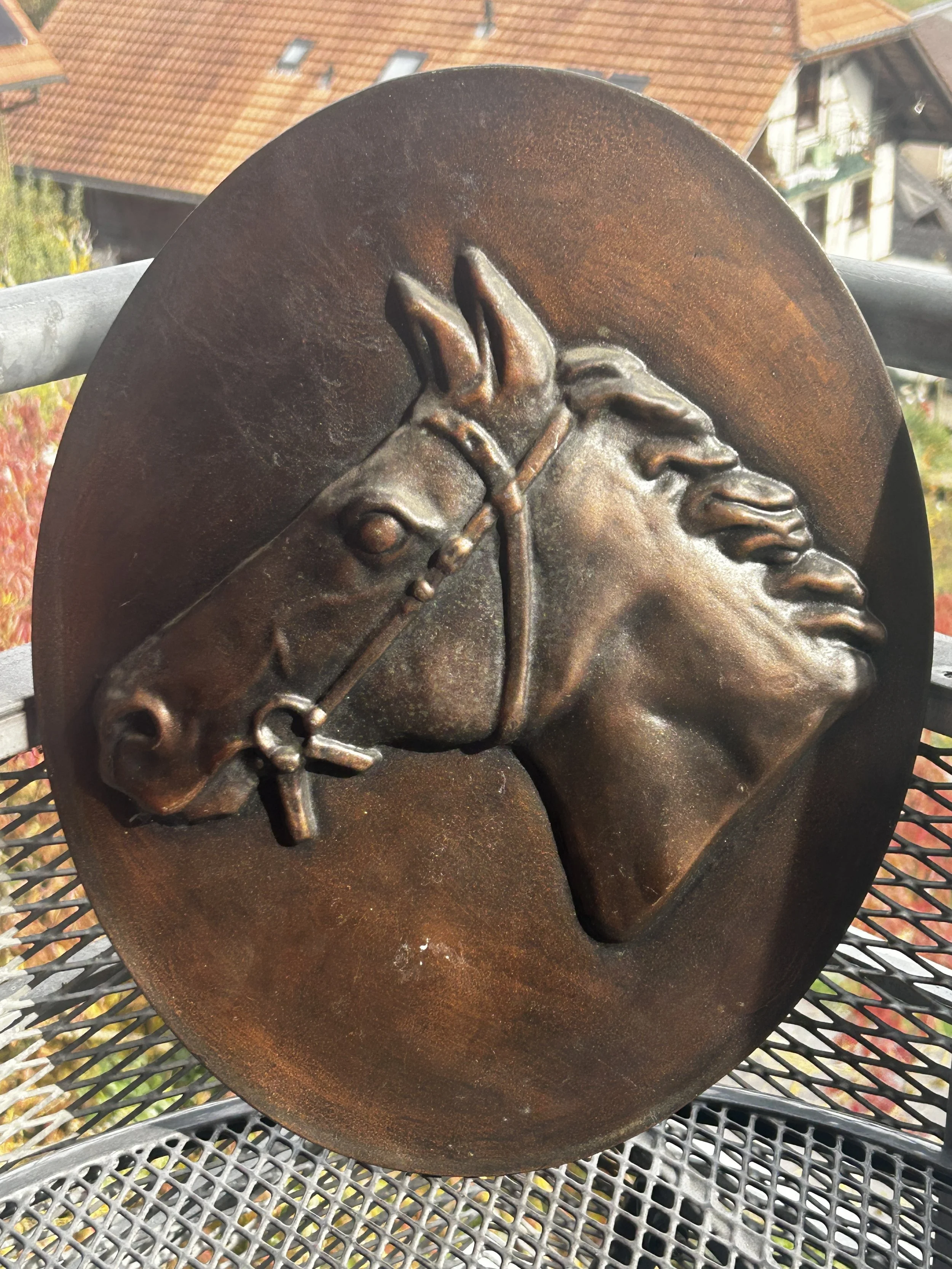 Bas-relief large throughbred horse head wall plaque