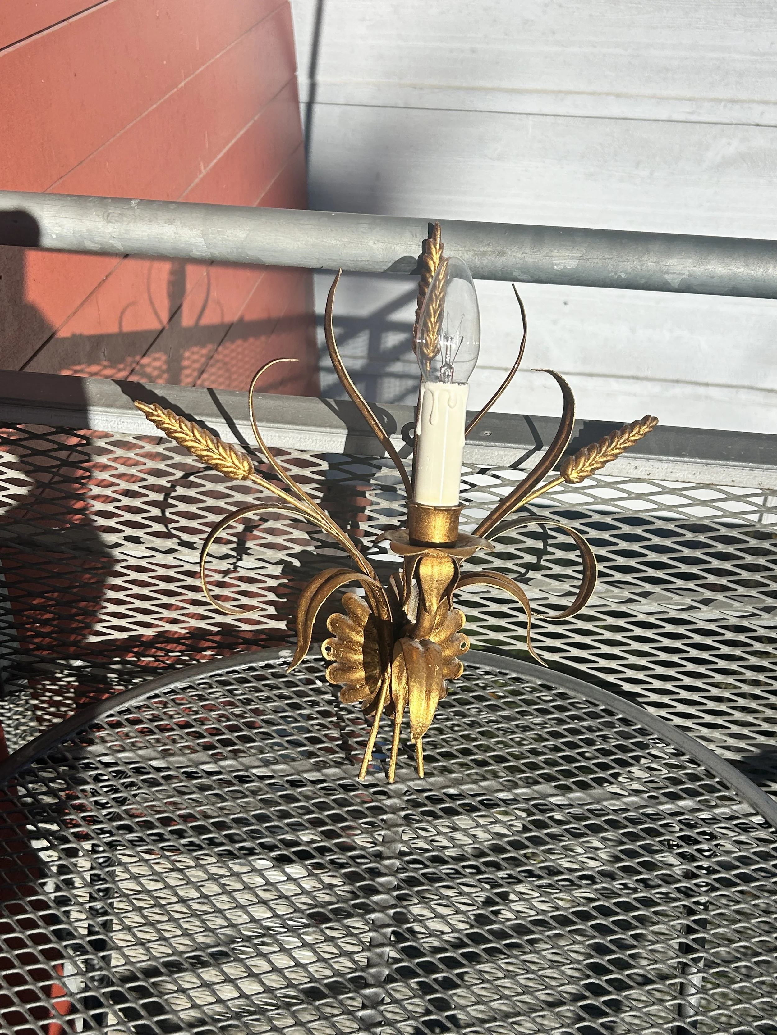 Vintage wheat design gilt gold wall sconce