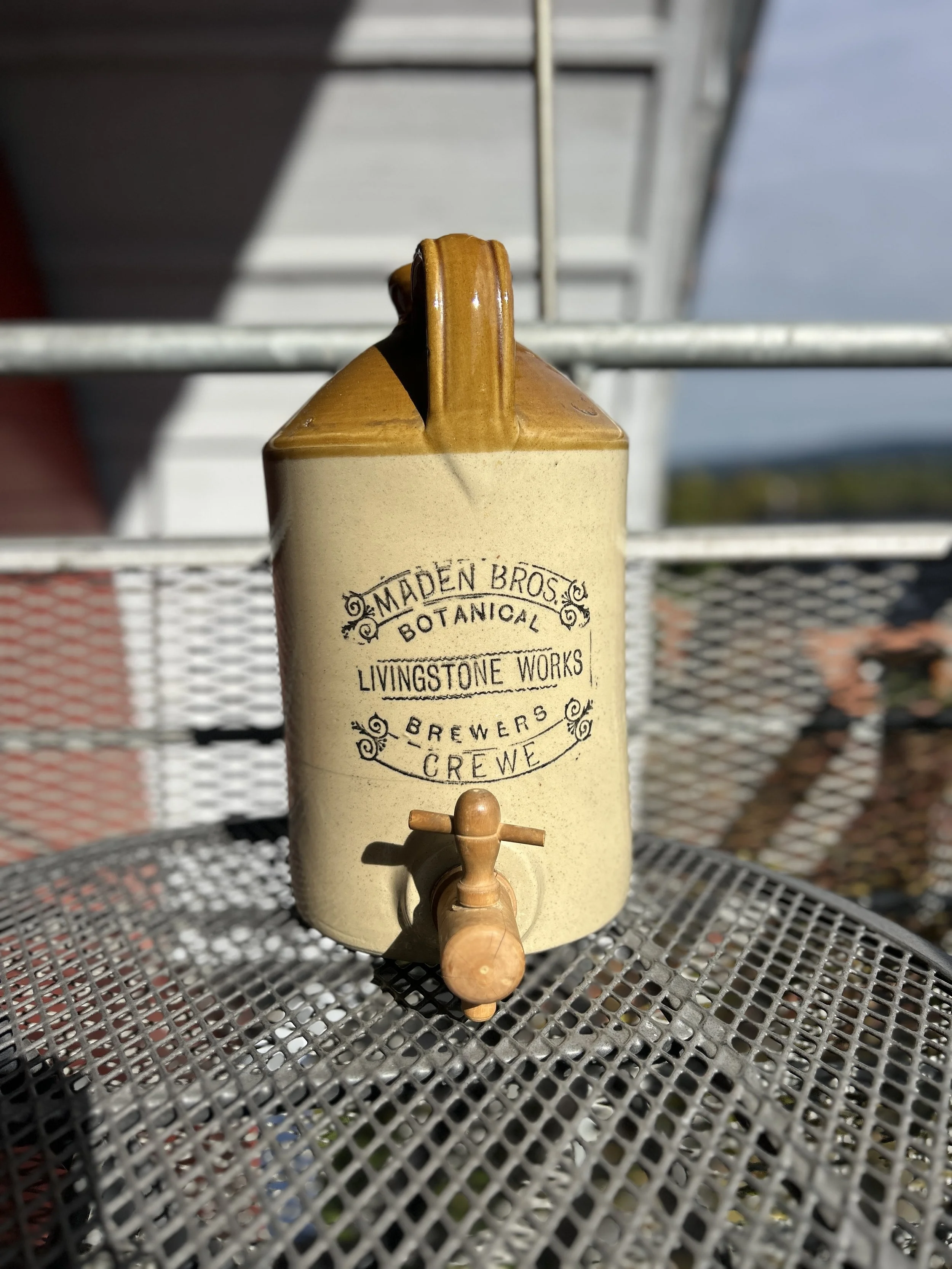 Early 20th Century Stoneware Beverage Jug with Wood Spigot