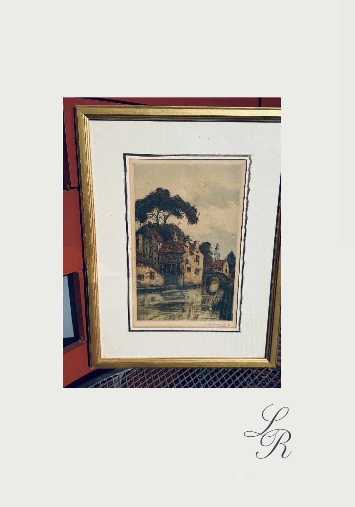 Bruges color etching by Roger Hobbling