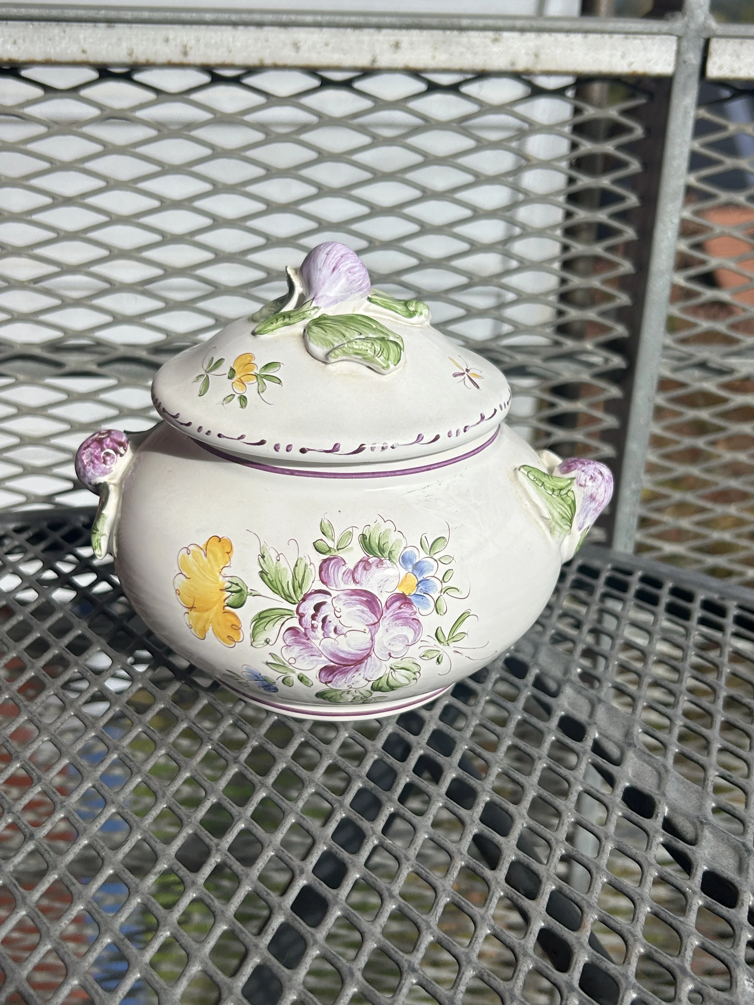 Handcrafted French Clamecy Soupier with Eggplant Topper