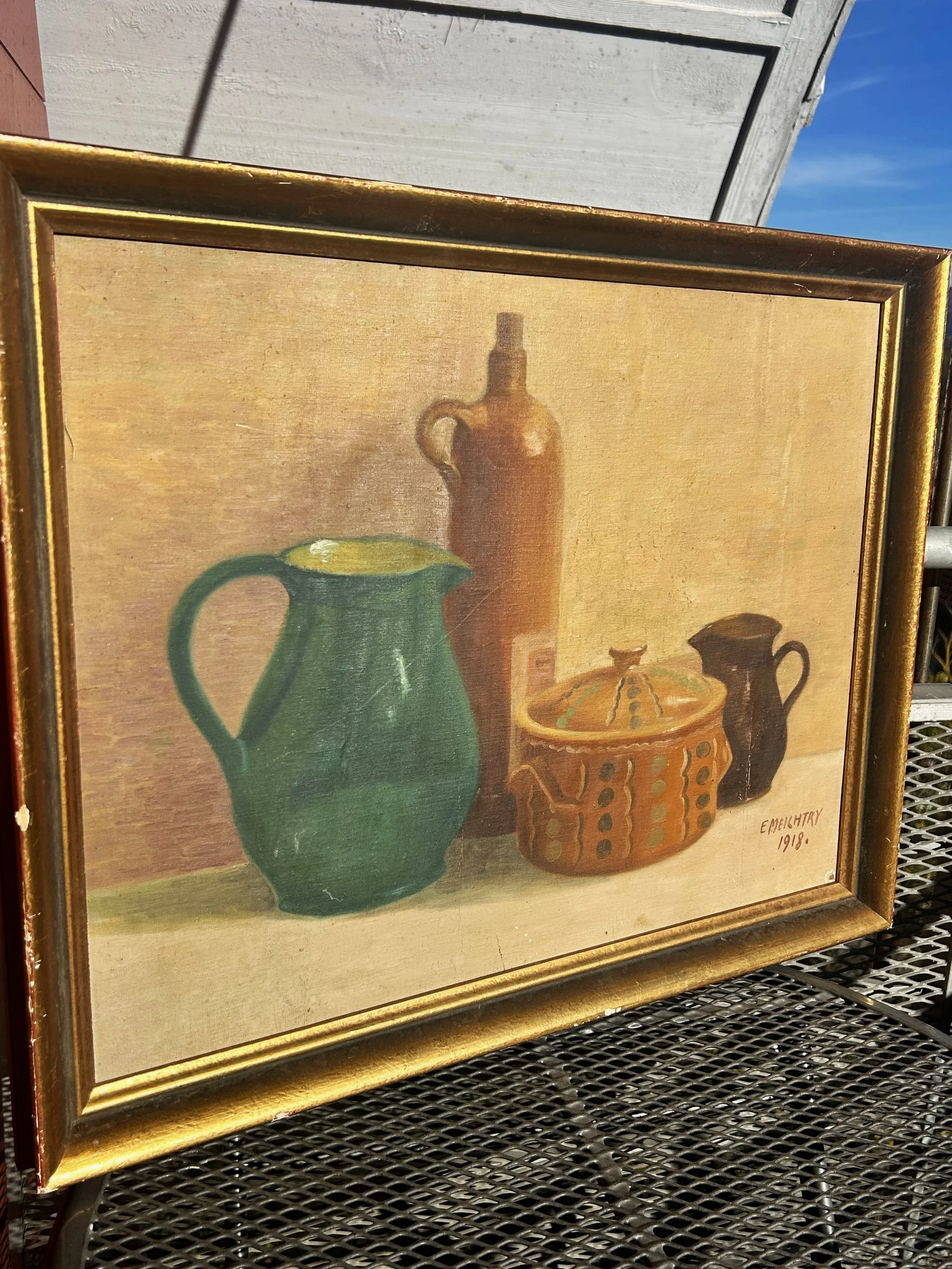 Antique 1918 French Kitchen Still Life Oil Painting (Copy)