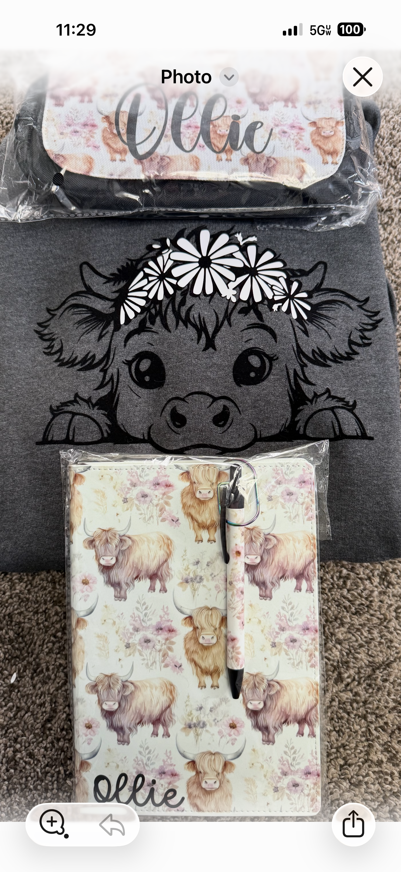 Custom Gift Set- Double zipper bag- Sweatshirt w/UV color changing vinyl- Journal w/pen