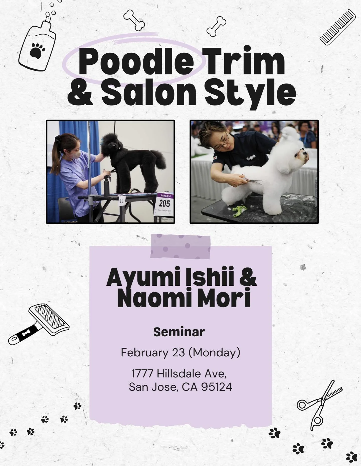 Hosting a hands-on grooming seminar with @groomer_ayumi_ishii @groomer_naomi covering Poodle trims + salon style techniques ✂️🐩

Whether you&rsquo;re a grooming student or a working groomer looking to level up, this seminar breaks down:
&bull; Prope