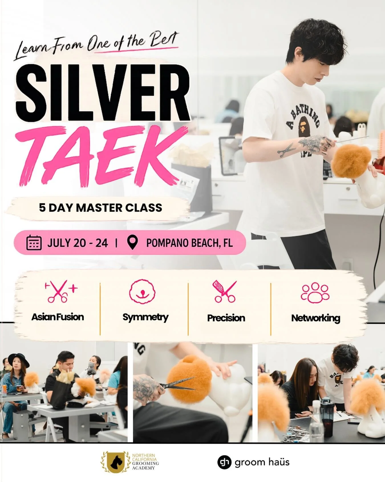 Our summer event in Florida is coming up soon!

Take your grooming menu to the next level with @silver_taek 5 day master class on Asian Fusion

Hosted by @groomhaus 

#asianfusion #doggrooming