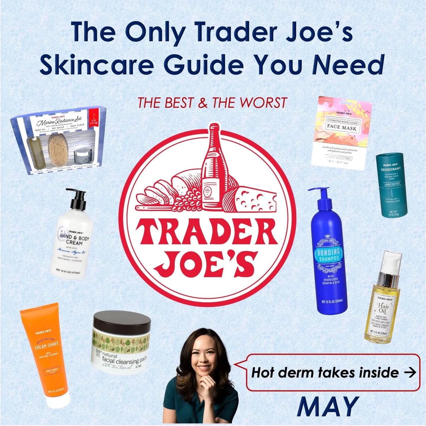 Trader Joe&rsquo;s skincare (May edition🌸): derm-approved or just good branding?

Some of these are worth it.
Some&hellip; you can skip. 👀

Here&rsquo;s my honest take as a dermatologist who actually shops at Trader Joe&rsquo;s. 🛒

What&rsquo;s yo