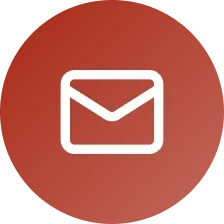 Icon of a white envelope on a red circular background.