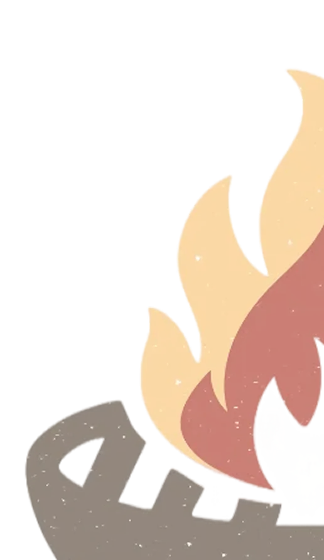 A stylized illustration of fire with orange, red, and yellow flames, and part of the text 'FIRE' in dark brown with a dotted pattern.