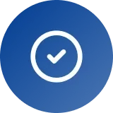 A blue circular icon with a white checkmark in the center.