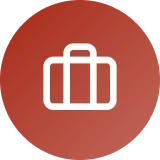 White suitcase icon on a red circular background