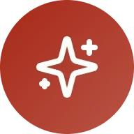 Icon of a sparkling star with a plus sign and a small heart inside a red circular background