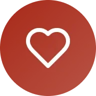 White heart outline on a red circular background