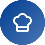 Icon of a chef's hat on a blue circular background