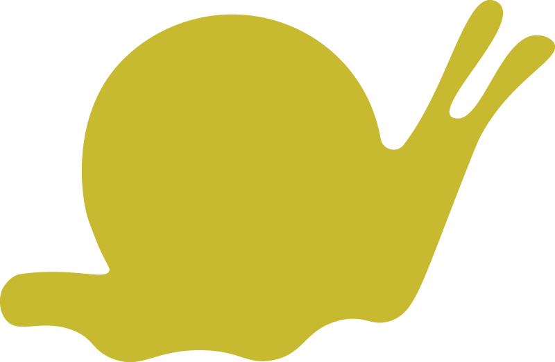 A stylized, cartoonish depiction of a yellow snail with a simple shell and extended antennae.