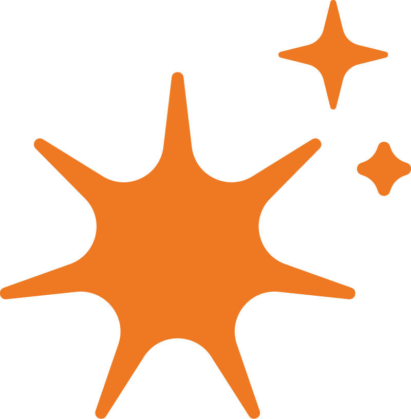 Orange star-shaped designs with small star-shaped accents on a black background.