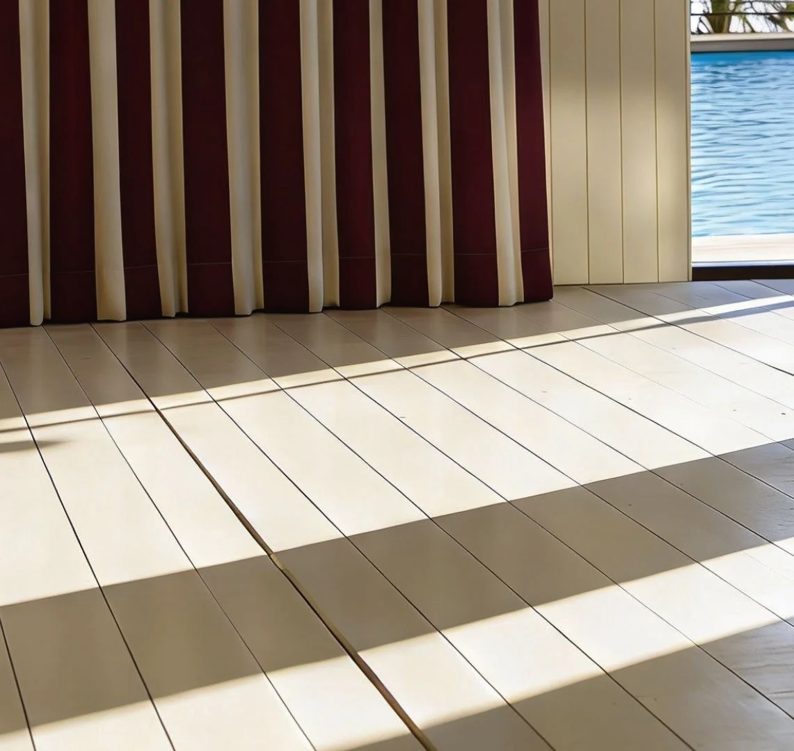 sun hitting the pool deck