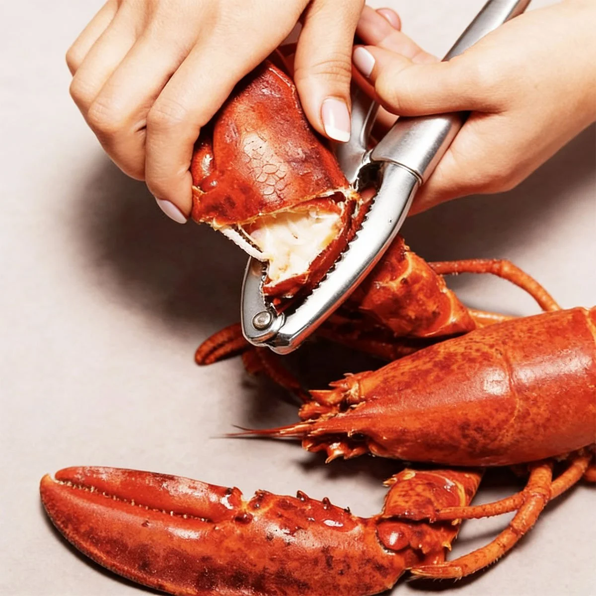 cracking into a lobster claw