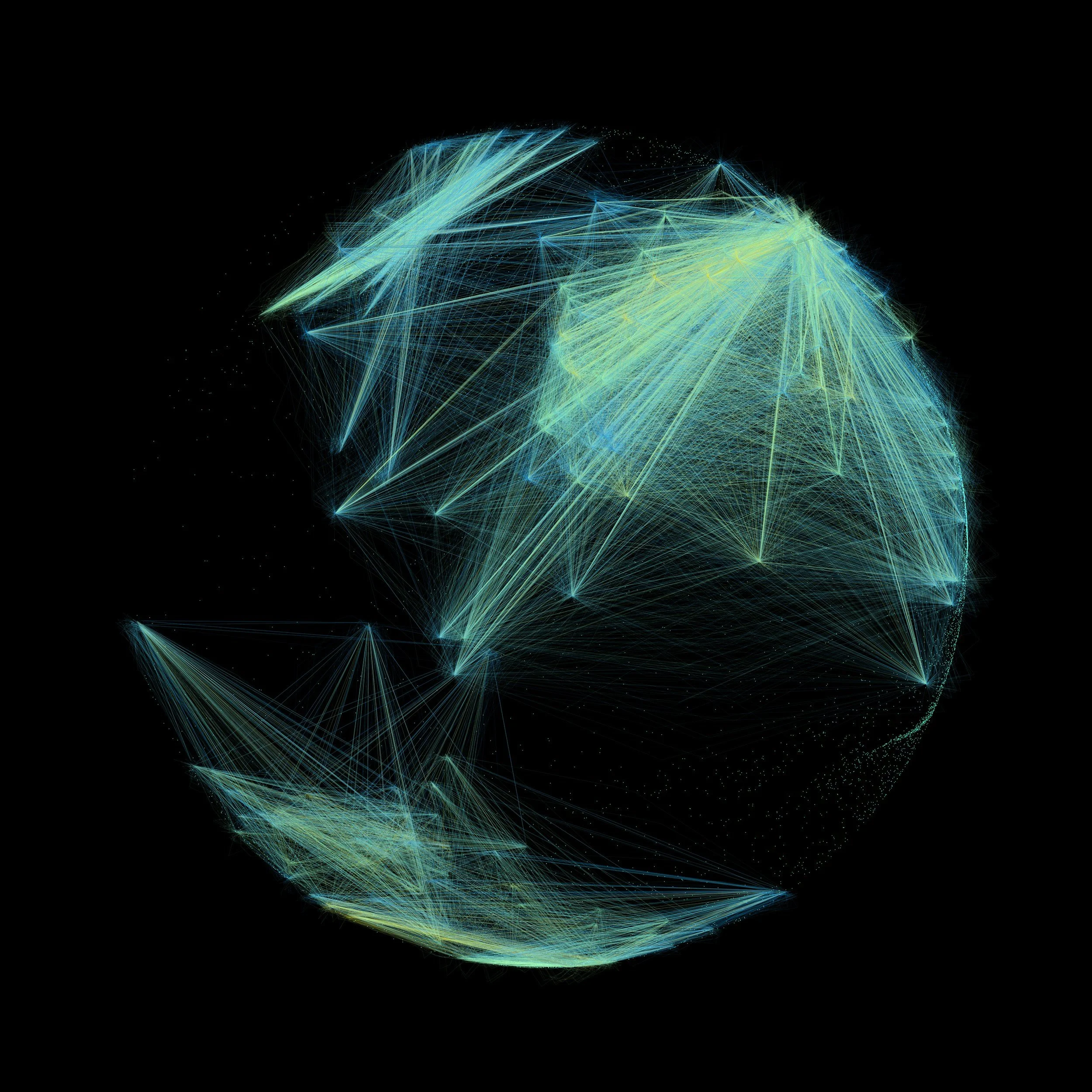 Digital art of Earth with interconnected glowing lines representing data or network connections, set against a black background.