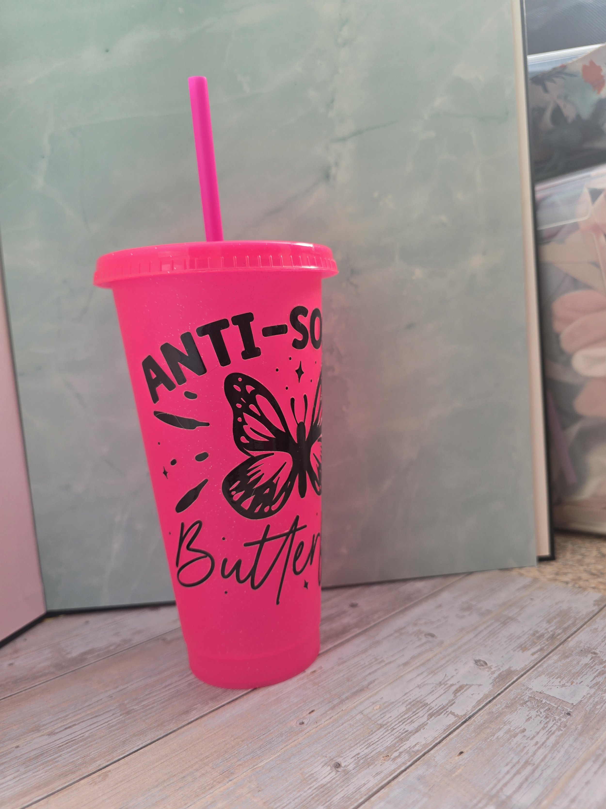 AntiSocial Butterfly - 24oz Cold Cup  Plastic Travel Cup