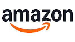 Amazon logo with black text and orange arrow forming a smile.