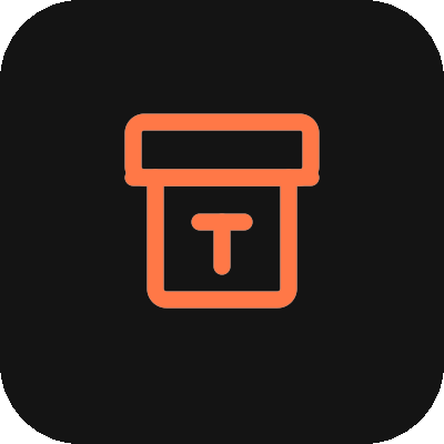 Icône simple d'une boîte de livraison ou d'expédition en ligne, stylisée en orange sur fond noir.