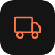 Icône d'un camion de livraison orange sur fond noir.