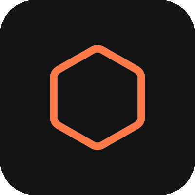Icône d'un hexagone orange sur fond noir.