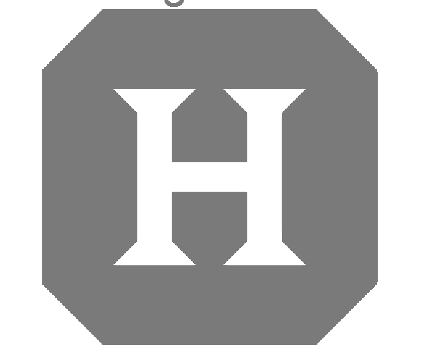 Gray and black octagon with a large black letter 'H' in the center.