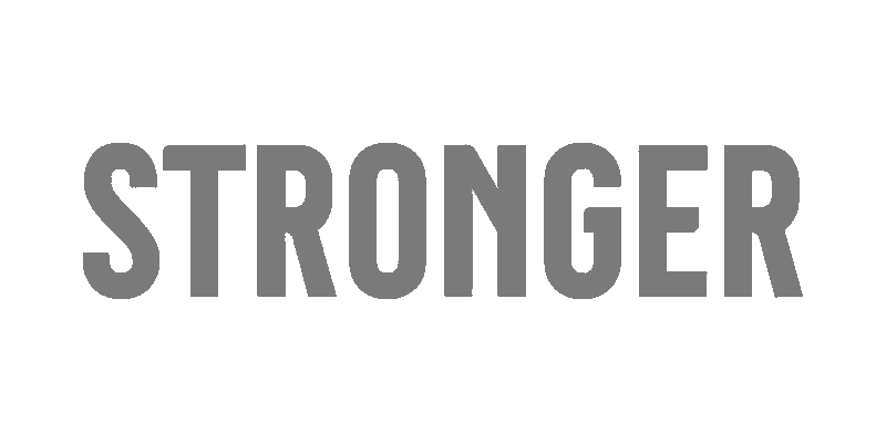 Bold gray text on black background reading 'STRONGER'.