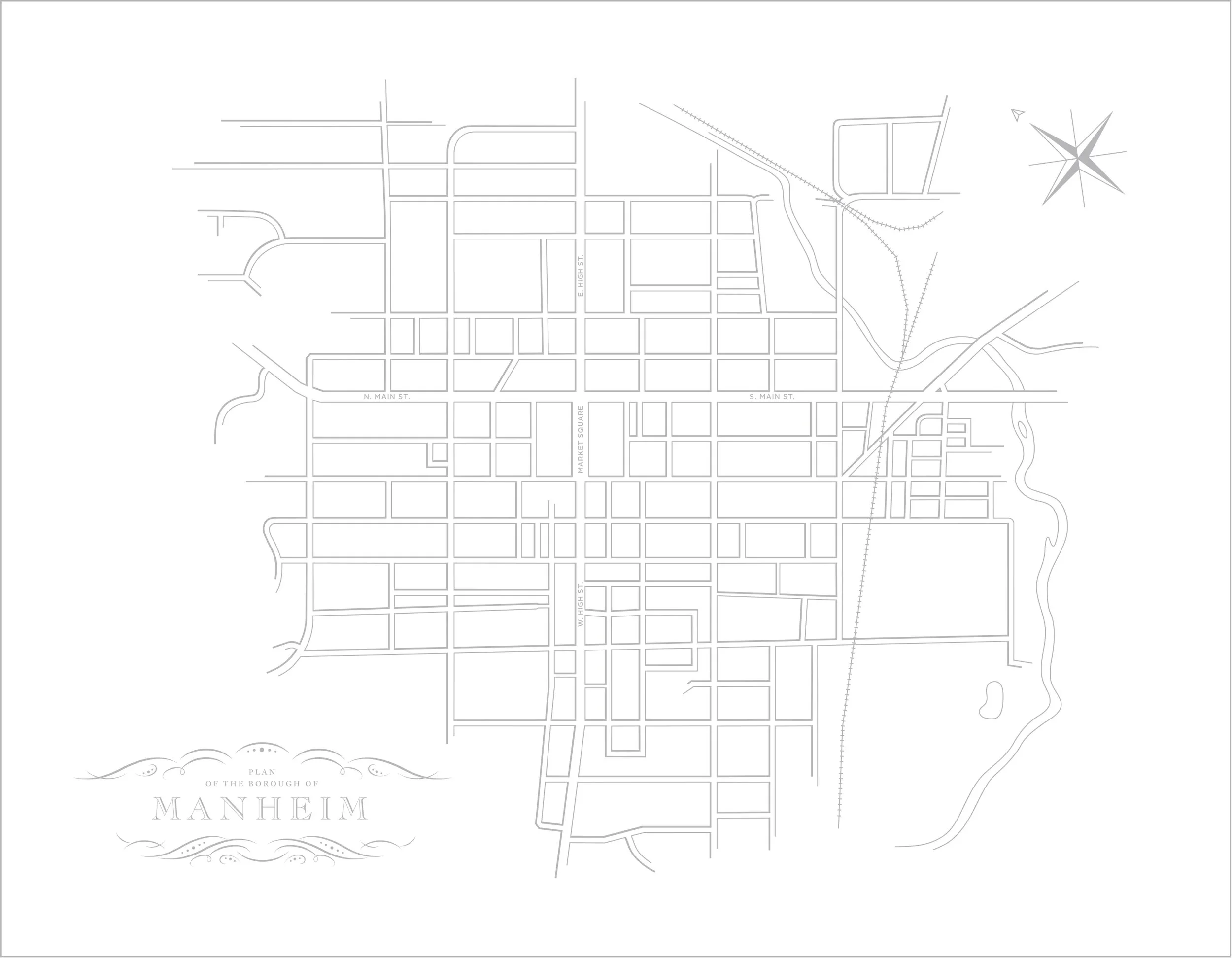 Gray and white illustrated map of Manheim, Pa.
