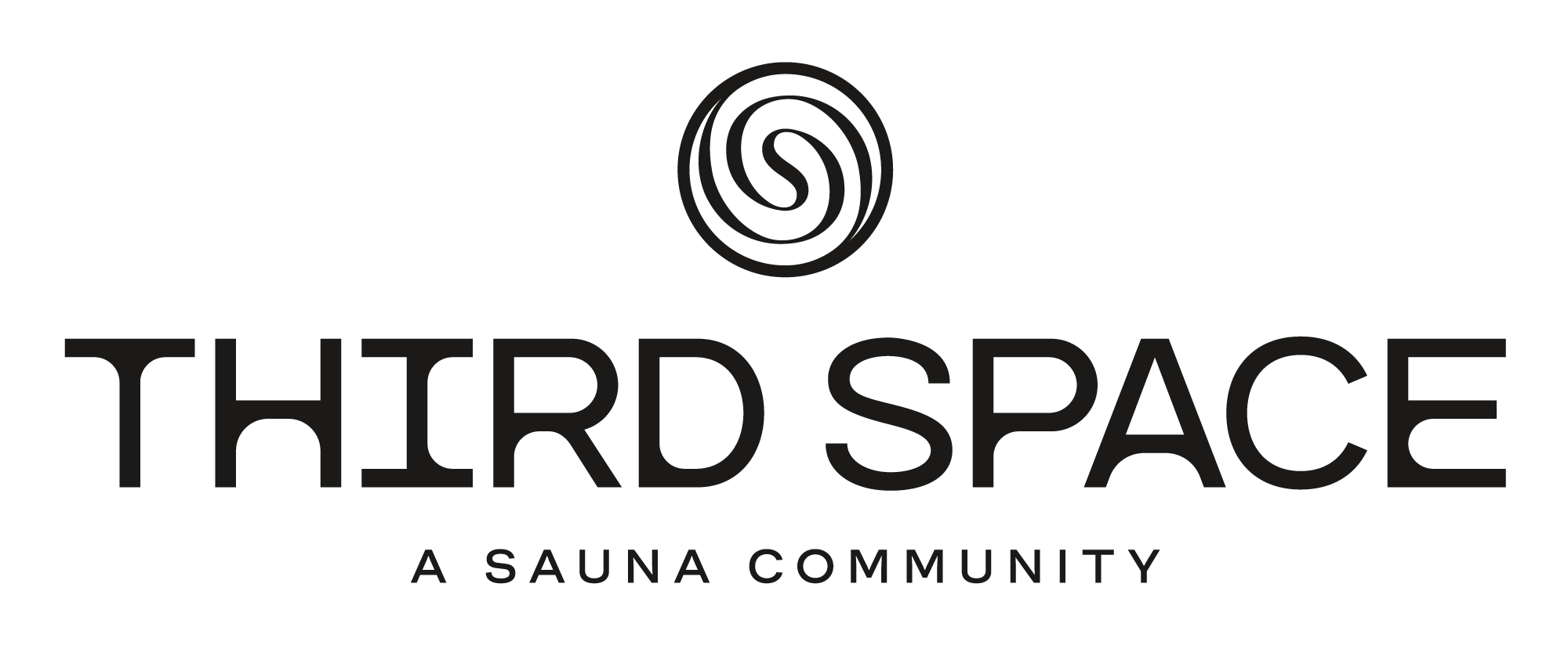 Logo for Third Space, a sauna community, featuring a spiral symbol above the text 'Third Space' with the tagline 'A Sauna Community' below.