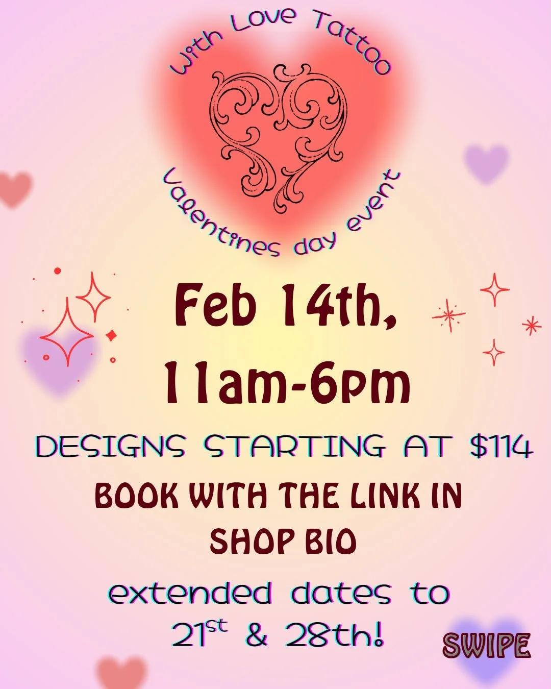 6 spots left. Book with the link in the shop bio! 💘 @kamilejordantattoo @minori_tattoos @modiphromantium will be serving the ink this Saturday.