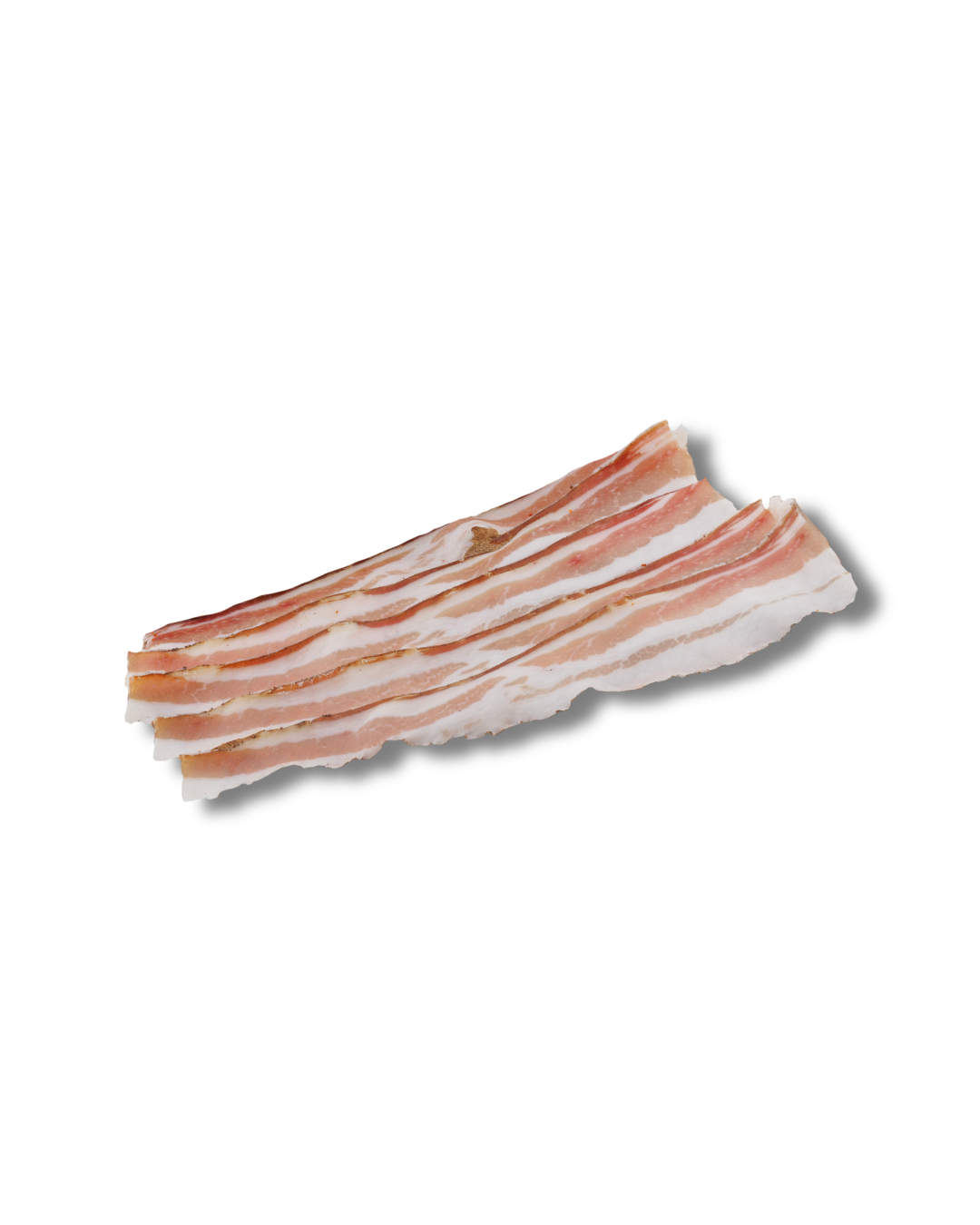Several slices of pancetta tesa on a black background.