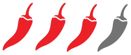 Four red chili peppers and one gray chili pepper on a black background