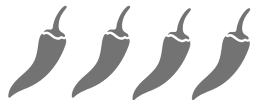 Four gray chili peppers lined up in a row.