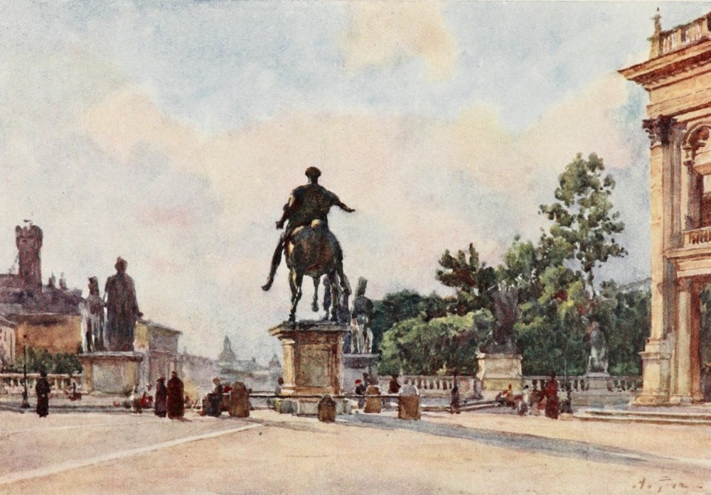 Estatua de bronce de Marco Aurelio. Pintura por Alberto Pisa.