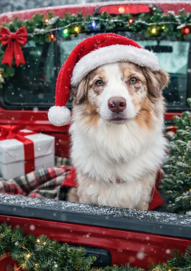 Aussie in a Santa hat