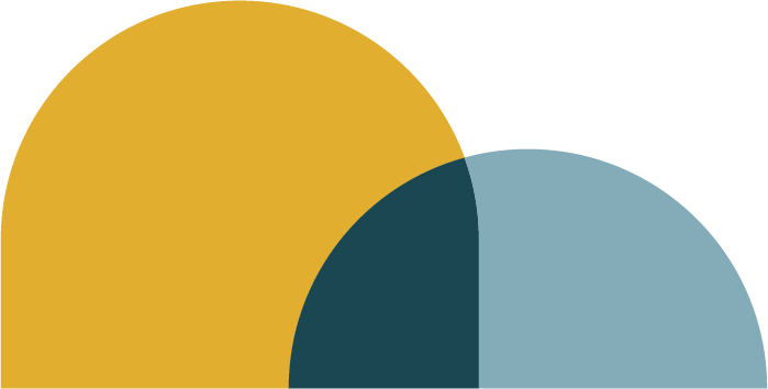 A Venn diagram with three circles overlapping, one yellow, one silver, and one dark blue.