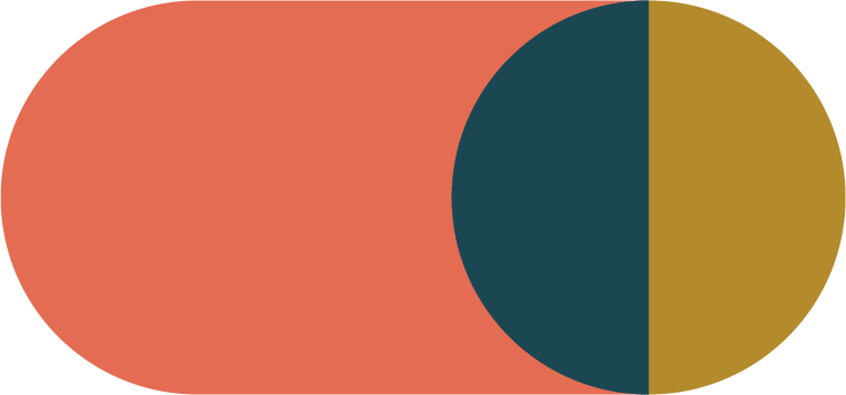 A pie chart with three segments in coral, dark teal, and gold colors.