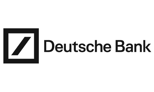Deutsche Bank logo with black square and diagonal slash next to the words 'Deutsche Bank'