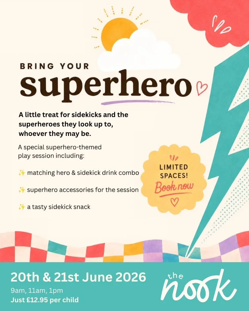 🦸&zwj;♂️🦸&zwj;♀️ Father&rsquo;s Day Weekend at The Nook ✨

Whoever your little one&rsquo;s superhero may be, bring them along for some quality time together on the 20th &amp; 21st June 💛

Expect matching hero &amp; sidekick drinks, superhero acces