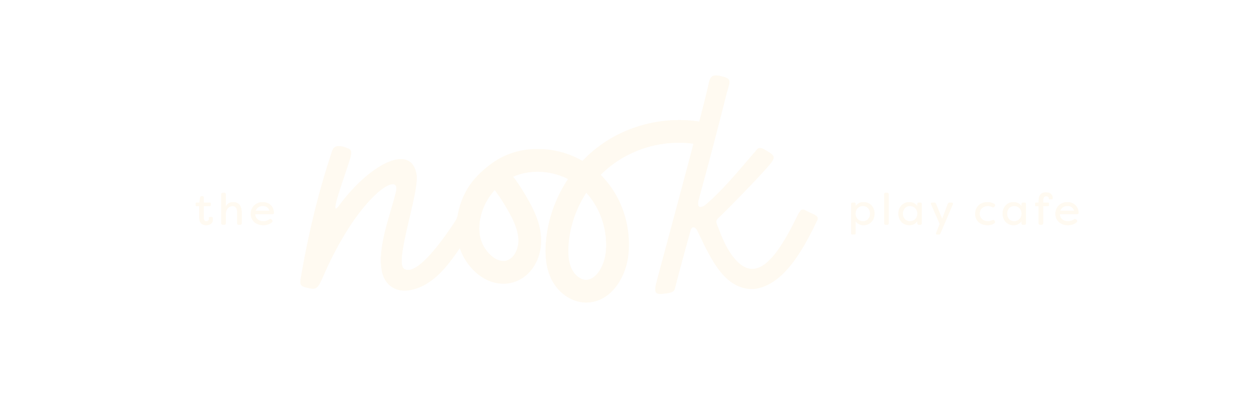 Logo for 'The Nook Play Café' in white with stylized text.